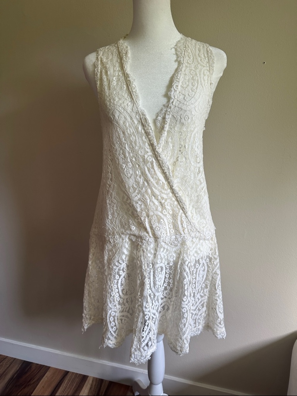 Free People Cream Lace Mini Dress